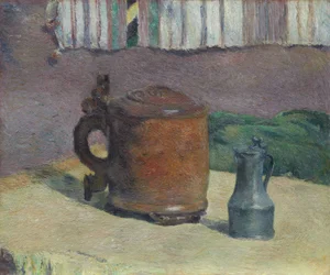 Wood Tankard and Metal Pitcher