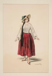 Shepherdess. Straw Hat Trimmed with Velvet