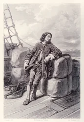 Captain Lemuel Gulliver at Sea on His Merchant Ship, from French Edition of Gulliver