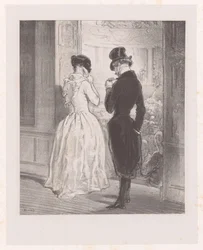 Man with Masked Woman in Front of the Ballroom