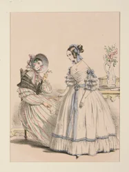 November 1838. Dress in Goat Hair Scarf with Pearl Stripes