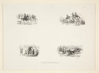 Four Subjects: A Cavalcade; Four Children; A Peasant Woman Carrying a Small Child; Travelers