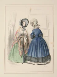 Moiré Dress Trimmed with a Lace Flounce, ...