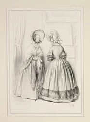 Moire Dress Trimmed with a Lace Flounce, ...