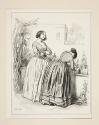 Dress in Organdy, Flat Shawl, Cuffs and Flounces