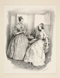 Evening toilettes. Dresses of silk fabrics. Velvet ribbons.