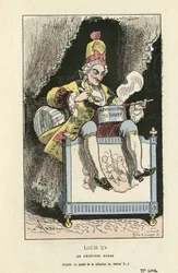 Illustration of Hadol (1835-1875) in Histoire de France tintamarresque, ca. 1880 - Ancien régime - Du Barry Jeanne, Louis XV