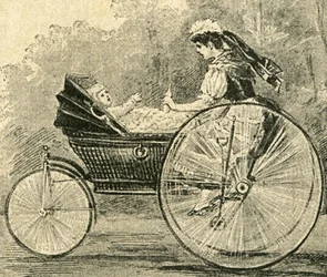 Nanny, Illustration by Paul Heydel, a Pushchair Goes Like a Bicycle, from the Magazine Ueber Land und Meer. Deutsche Illustrirte Zeitung