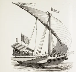 Pontifical Galley with Sails, Oars and Heavy Artillery (after a drawing by Breugal the Elder)