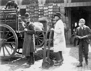 Unloading at Billingsgate Market, London