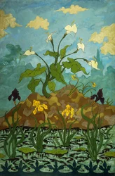 Lilies, Purple and Yellow Irises