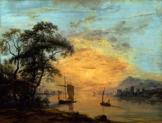 A Welsh Sunset River Landscape