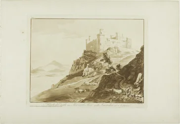 Harlech Castle in Merioneth Shire with Snowdon at a Distance