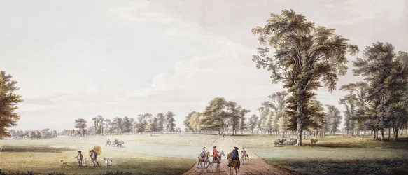 Riders in an Avenue in the Park at Luton, with Figures in a Phaeton and Rustics on the Left