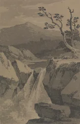 Waterfall and Distant Mountains