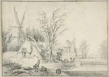 Village with Windmill and Church