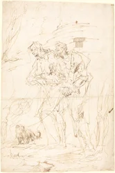 Two Beggars with Their Dog