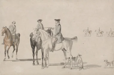 The Duke of Cumberland with a Gentleman and a Groom, all Mounted, and Dogs