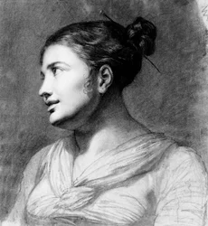 Portrait of a girl, bust-length, turned three-quarters to the left