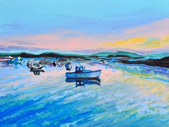 Colorful Boats Calm Water