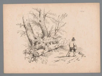 Landscape with Trees and a Man with Walking Stick and Basket