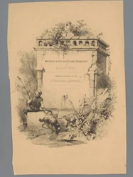 Man with Dog Sitting on the Edge of a Fountain (Landscape Studies by Paulus Lauters series)