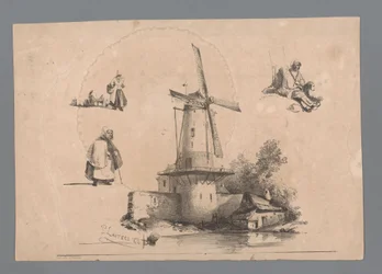 Mill by the Water with Three Figure Studies