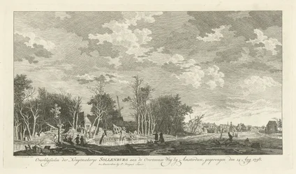 Ruins of the Sollenburg Gunpowder Factory After the Explosion on August 14, 1758, Overblyfselen der Kruytmakerye Sollenburg aan de Overtoomse Weg by Amsterdam, Gesprongen den 15 Aug. 1758 (title on object)