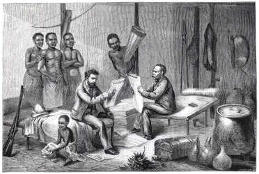 Livingstone and Stanley Receiving Newspapers in Central Africa