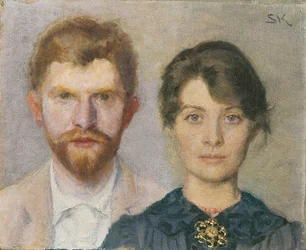 Double portrait of Marie and P.S. Krøyer. The couple have portrayed one another