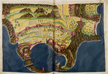Below Portuguese Illustration of Muscat, from the Manuscript Livro do Estado da India Oriental of Pedro Barreto de Resende, Sloane MS 197