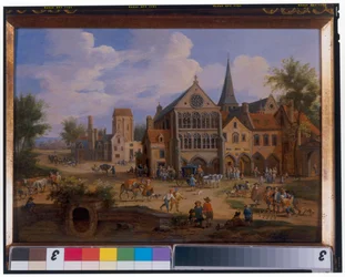 Town Scene with Peasants Playing Skittles in Front of a Church