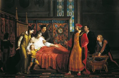 Charles VIII visiting dying Gian Galeazzo Sforza in Pavia Castle