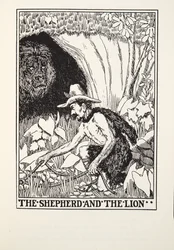 The Shepherd and the Lion, from Fontaine Fables, pub. 1905