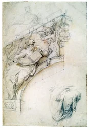 Decoration of a Wall Over an Entrance Arch with a Prophet and Two Puttos, c1525