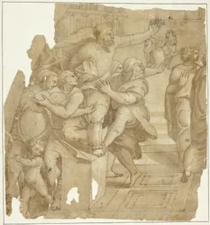 Fragment of a Composition with People Gesturing and Horses in the Background