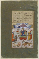 Bahram Gur Enthroned After Killing the Lions, c.1490