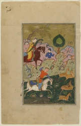 Bahram Gur Hunts with Azada, from a Khamsa