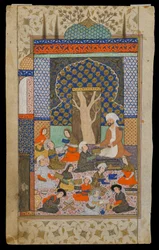 Folio from a Khamsa (Quintet) by Nizami; Layla and Majnun at School, Iran, Safavid period, c.1600-10