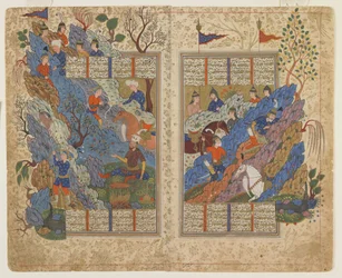 Gudarz slays Piran on the mountain (from a Shahnama)