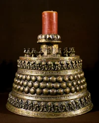 Bronze Candlestick with Silver Inlay