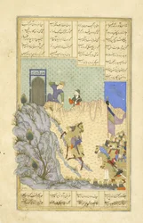Farid shoots Zarasp, illustration from the Shahnama (Book of Kings), by Abul-Qasim Mansur Firdawsi, 1444