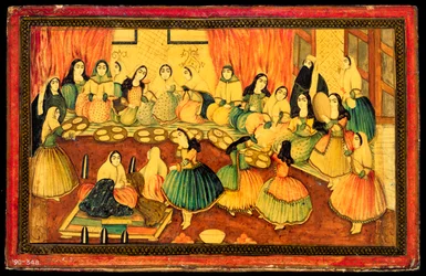 Persian Ladies Social Party, Half of a Book Cover, Iran