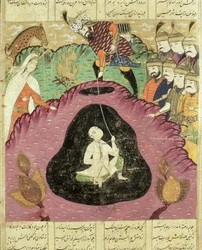 Rostam Pulling Bijan from the Cave, Illustration from the Shahnama (Book of Kings)