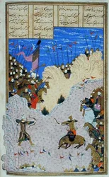 Rustam Shoots Ashkabus and His Horse, illustration from the 