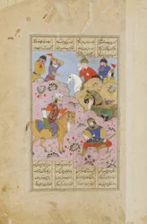 Rustam blinds Esfandiar with an arrow