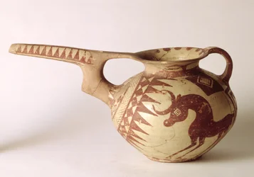 Spouted vessel with decorative patterns symbolising the sun and the moon, from Sialk, Iran, 1st millennium BC