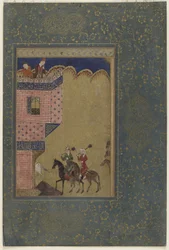 Two Riders Carrying Maces Approaching a Castle