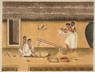 Women husking paddy with a dhenki, c.1840