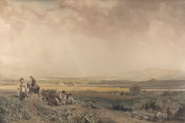 Harvesters in Landscape in Sussex